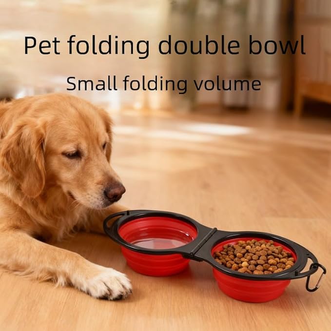 2-in-1 Collapsible Dog Bowls Foldable Pet Food & Water Bowl Silicone Feeding Dish for Traveling,Camping,Walking,Hiking (Blue)