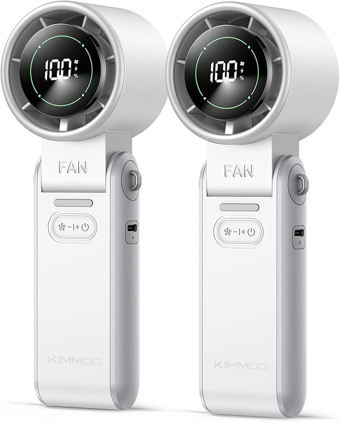 2 Pack White Portable Handheld Turbo Fan-100 Speeds, 13500 RPM, 12Hrs Cooling, Digital Display, 120° Rotation, USB Rechargeable Mini Hand Held Personal Fan for Travel Outdoor Indoor