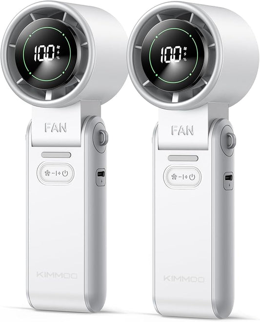 2 Pack White Portable Handheld Turbo Fan-100 Speeds, 13500 RPM, 12Hrs Cooling, Digital Display, 120° Rotation, USB Rechargeable Mini Hand Held Personal Fan for Travel Outdoor Indoor