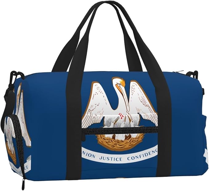 Louisiana State Flag Print Gym Bag with Shoe Compartment for Women Men, 17.7in Sports Duffle Weekender Tote, Overnight Travel Duffel Bag Carry On