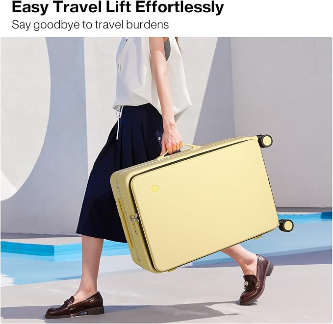 mixi 20 Inch Carry On Luggage 22x14x9 Airline Approved PC Hard Shell Suitcase Top Opening Aluminum Frame Travel Suitcases with Wheels, Lark Yellow