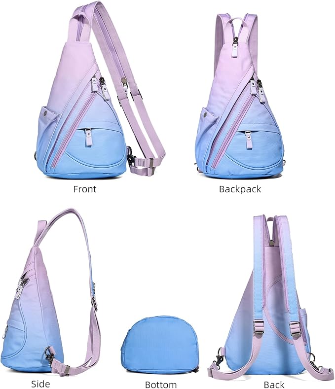 KL928 Canvas Sling Bag - Small Crossbody Backpack Shoulder Casual Daypack Rucksack for Men Women(Large Version,PalePurple+SkyBlue)