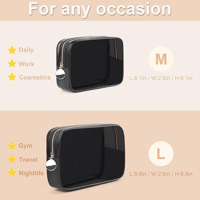 2PCS Clear Makeup Bag Set, Waterproof TPU Purse Organizer Pouches, TSA Approved Toiletry Bag, Diaper Bag Organizer Pouch, Travel Organizer Bags for Women and Kids