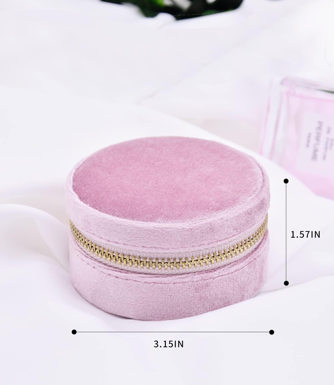 TAIMY Small Jewelry Travel Case, Round Mini Travel Jewelry Box for Women Girls, Portable Mini Jewelry Travel Organizer Boxes for Rings Earrings Necklaces Bracelets(Pink Lavender)
