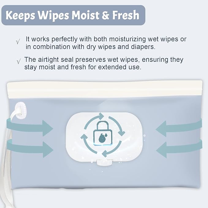 Baby wipes dispenser，portable baby wipes holder for outdoor, Refillable baby wipes container, on the go wet wipe pouch for travel, resuable wipes dispenser for hiking (Blue)
