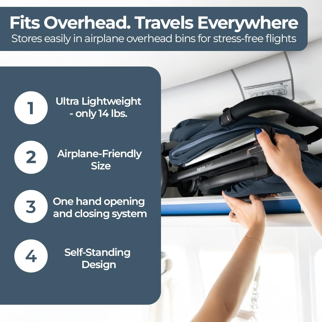 Inglesina Quid³ Stroller, Aurora Pink - Compact Reclining Travel Stroller for Baby & Toddler 0-55 lbs, One Hand fold, Airplane Overhead, Lightweight, Foldable, XL UPF 50+ Canopy