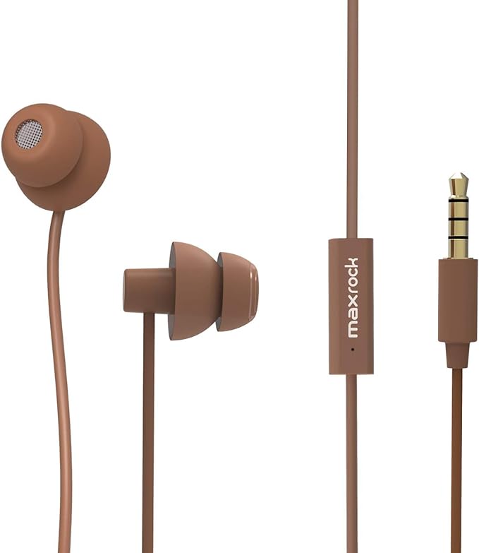 MAXROCK Sleeping Headphones, in-Ear Soundproof Earplug Soft Earbuds with Mic Noise Cancelling Sleep Earphones for Side Sleeper, Insomnia, Snoring, Air Travel, Bedtime Listening (Coffee)