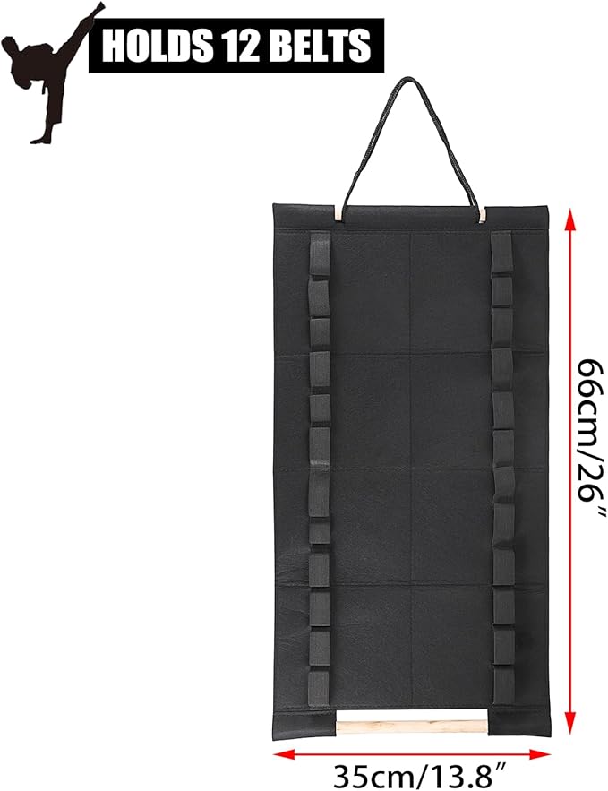 JUXYES Wall Hanging Martial Arts Belts Organizer, Portable Karate Belt Display Holder with Medals Hanging Stick, Lightweight Hanging Taekwondo Belt Display Holder for Martial Arts Learner