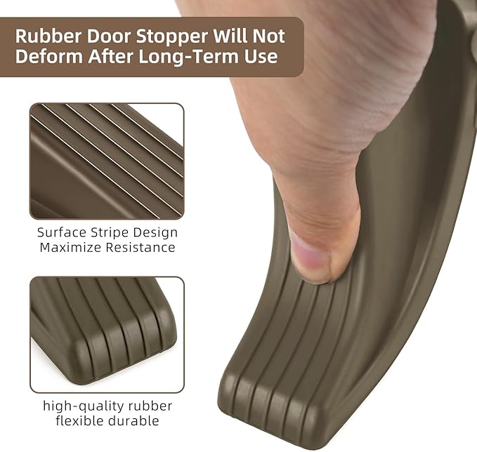 Door Stoppers for Bottom of Door on Floor, Premium Rubber Door Stopper Wedge, Floor Sturdy Stackable Door Stops for Carpet Heavy Duty Door (Brown, 2 Pack)
