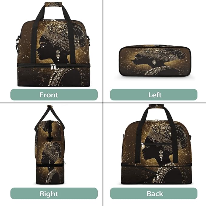 Foldable Travel Duffel Bag for Women - Carry on Personal Item Bag with Shoes Compartment, Weekender Overnight Duffle Bags Sport Tote Gym Luggage for Airplanes Traveling(African Women)