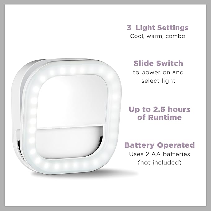 Conair Lighted Makeup Mirror for Phone, Selfie Ring Light and Vanity Mirror, Battery Operated, White