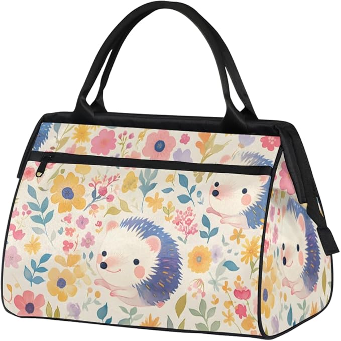 Hedgehog Flowers Overnight Weekender Bag for Women Men Travel Duffel Bags Waterproof Luggage Carry on Sports Yoga Gym Bag