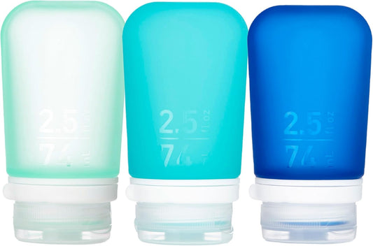 humangear GoToob+ 3-Pack (Medium) | Refillable Silicone Travel Bottle | Locking Lid | Food-Safe Material | Mint/Aqua/Teal, Medium (2.5 fl.oz.; 74ml)