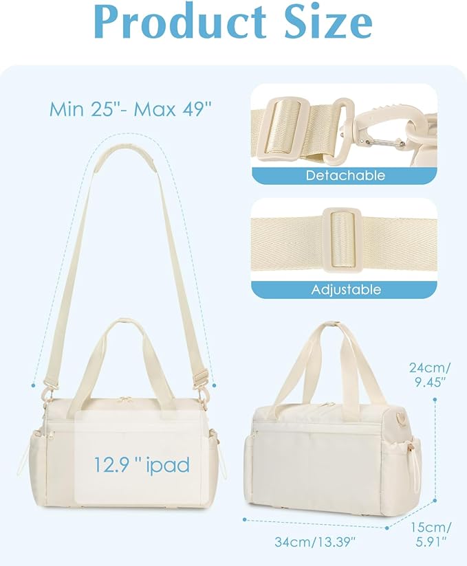 Small Gym Bag, Mini Gym Bag for Women with Yoga Mat Holder and Wet Compartment, Cute Small Yoga Mat Bag with Water Bottle Pocket for Workout Dance, Beige