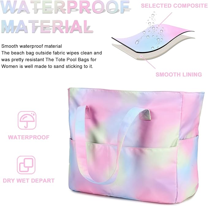 Bluboon Beach Bags for Women, Large Waterproof Tote Bag With Wet Compartment for Pool Weekender Travel Gym