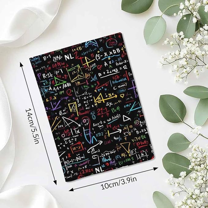 Geometric Math Passport Holder for Travel Algebra Theorem Formula Graph Matrix Doodle PU Leather Passport Cover Wallet Cute Passport Card Holder for Women and Men