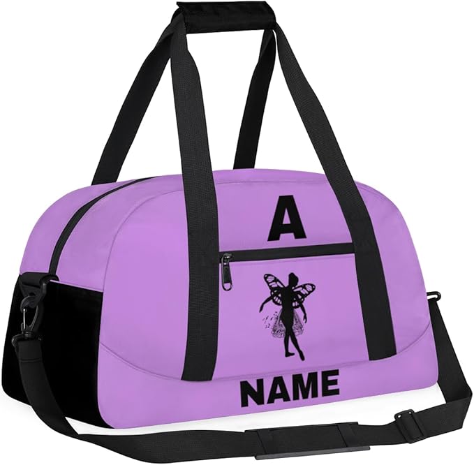 Personalize-Kids-Sports-Duffel-Bags With Custom Name Text Carry-On Overnight Travel Gym Lightweight Dance Pattern Sports Bags For Girls Boys Kids,Lilac