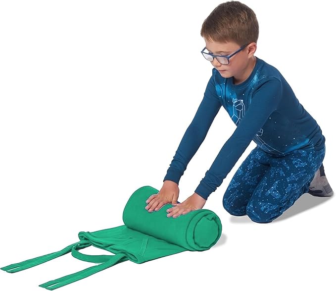 ROLLEE POLLEE Nap Sac Roll Up Napping Blanket with Attached Pillow for Preschool/Daycare, Super Soft with Elastic Straps, Fits Most Mats and Cots