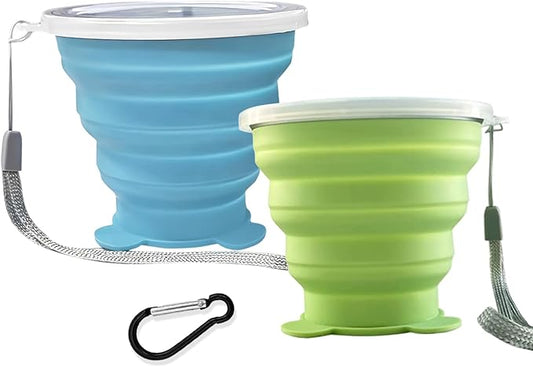 Collapsible Cups, Silicone Collapsible Travel-Cup, Expandable Folding Camping DrinkingCup with Lids Reusable Small Portable Mugs Cup for Travel, Camping, Hiking,Outdoor Sports, Home