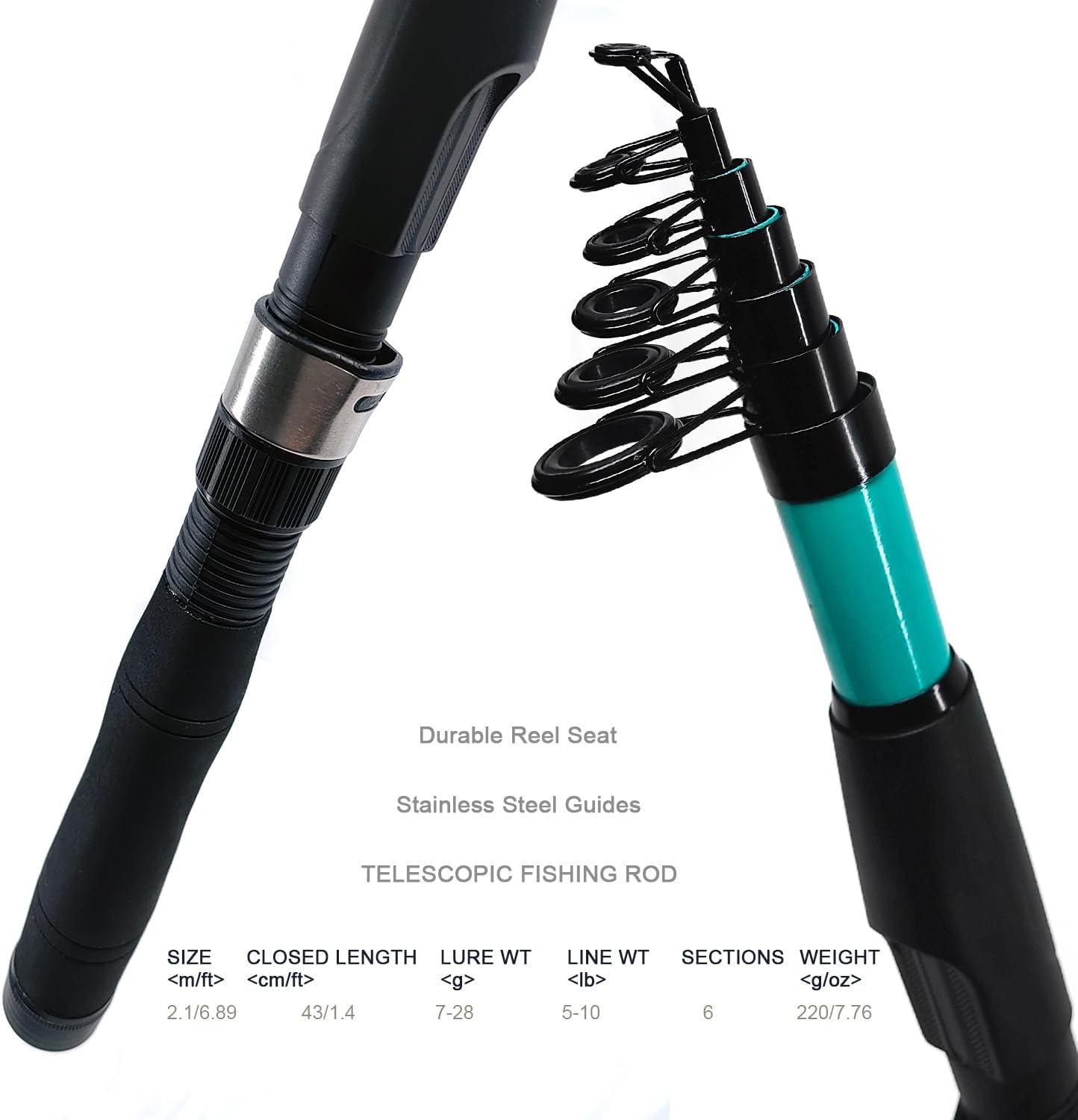 Fishing Rod Reel Set, 2PCS 2.1m/6.89ft Collapsible Fishing Rods + 2PCS Spinning Reels + Fishing Lures Hooks + Carrier Bag + Fishing Pliers Fish Lip Gripper for Travel Saltwater Freshwater Beginner