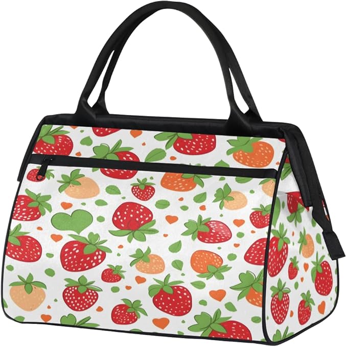 Red Strawberry Overnight Weekender Bag for Women Men Travel Duffel Bags Waterproof Luggage Carry on Sports Yoga Gym Bag
