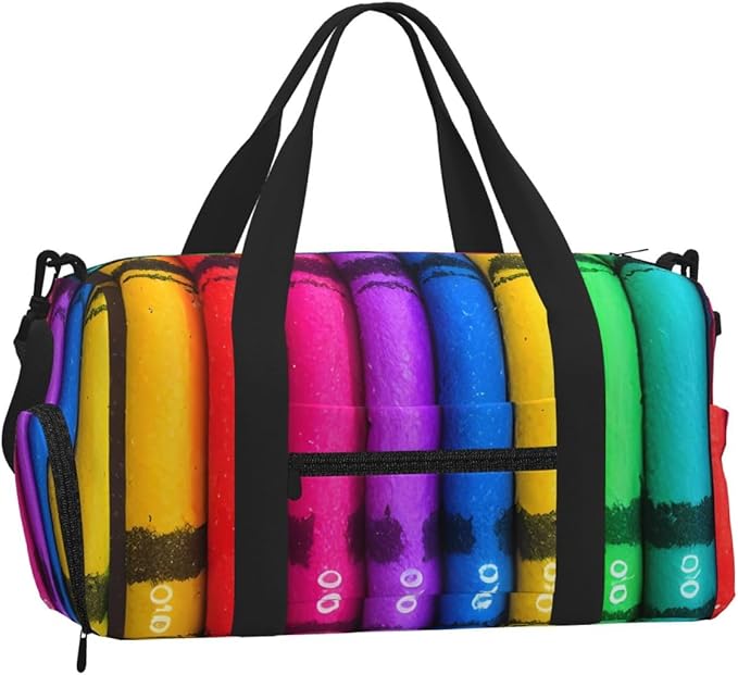 colored crayons Print Gym Bag with Shoe Compartment for Women Men, 17.7in Sports Duffle Weekender Tote, Overnight Travel Duffel Bag Carry On