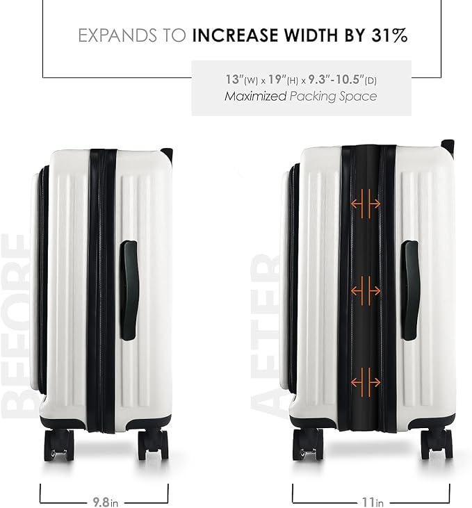 22 Inch Carry On Luggage 22x14x9 Airline Approved, Small Carry On Suitcase, Hard-shell Carry-on Luggage with Wheels, Durable Expandable White Luggage Carry-On with Cosmetic Case