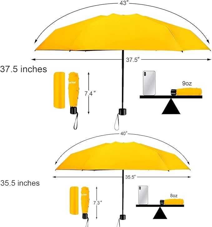 TradMall Mini Travel Umbrella, Portable Lightweight Compact Parasol with 95% UV Protection for Sun & Rain
