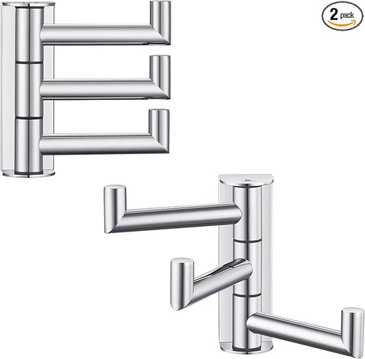 APLusee Polished Chrome Swivel Towel Hook 2 Pack, 304 Stainless Steel Coat Hook with 3 Arms, Wall Mounted