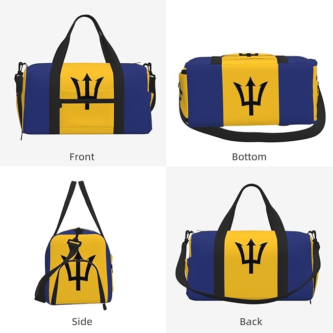 Flag of Barbados Print Gym Bag with Shoe Compartment for Women Men, 17.7in Sports Duffle Weekender Tote, Overnight Travel Duffel Bag Carry On