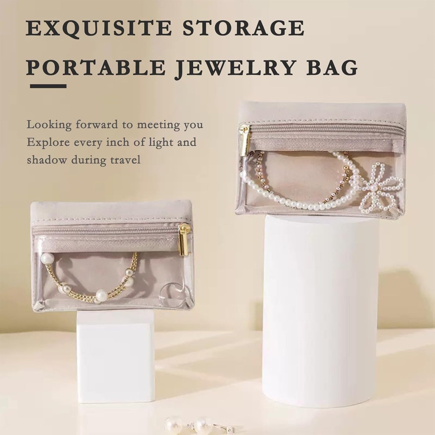 Travel Jewelry Organizer, 8 Pcs Velvet Jewelry Pouch Bag with Zipper Pocket, for Earrings, Necklace,Rings