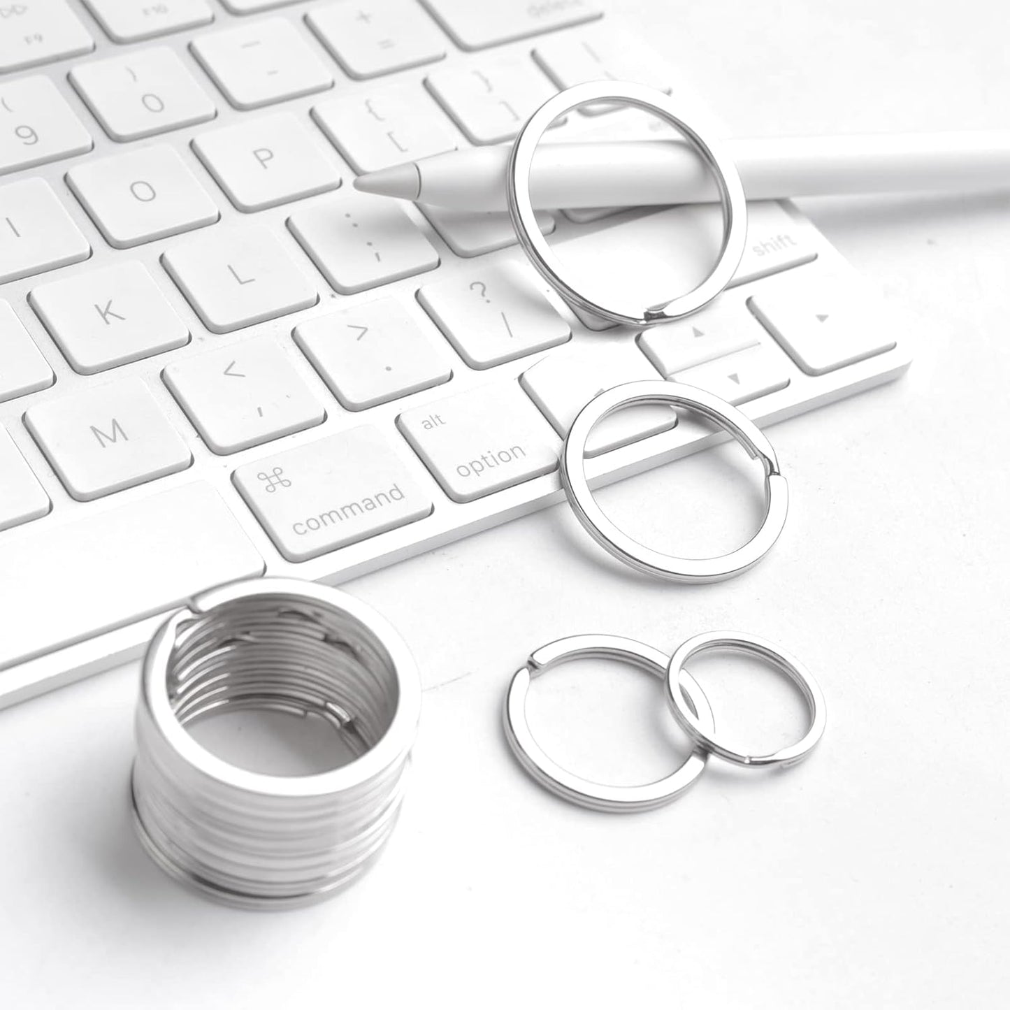 40 Pack Key Ring Keychain Mix 4 Sizes Silver Metal Flat Split Key Chains Rings for Home Car Dog Tag Office Lanyards Keys Attachment