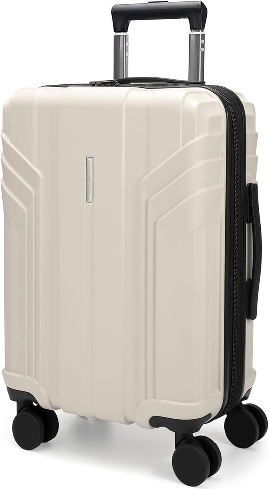 BAGSMART Expandable Carry On Luggage 22x14x9 Airline Approved, 1OO% PC Lightweight Hard Shell Suitcase, 20 Inch Travel Luggage with Spinner Wheels, Waterproof Rolling Suitcase, Biege