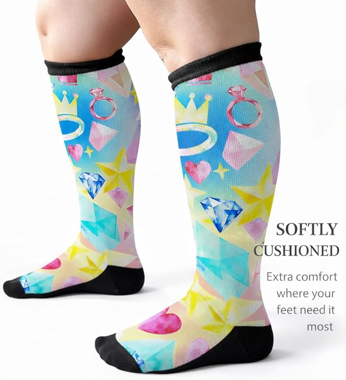 Extra Wide Diabetic Socks for Swollen Feet Men Women Non Binding Soft Stretch Colorful Design