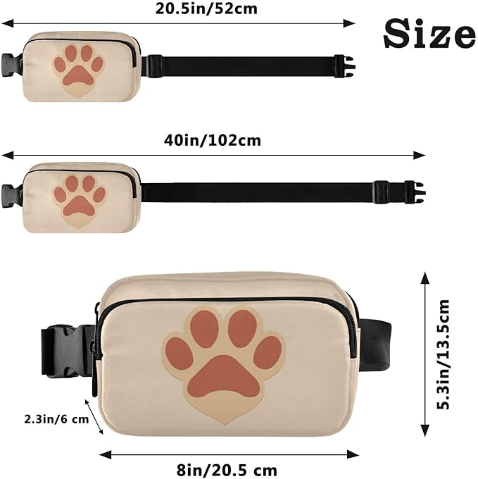 Cat Dog Paw Fanny Pack for Women Men Water Resistant Fashion Waist Packs with Adjustable Strap Belt Bag for Travel Workout Jogging Hiking 21218909 Cat Dog Paw