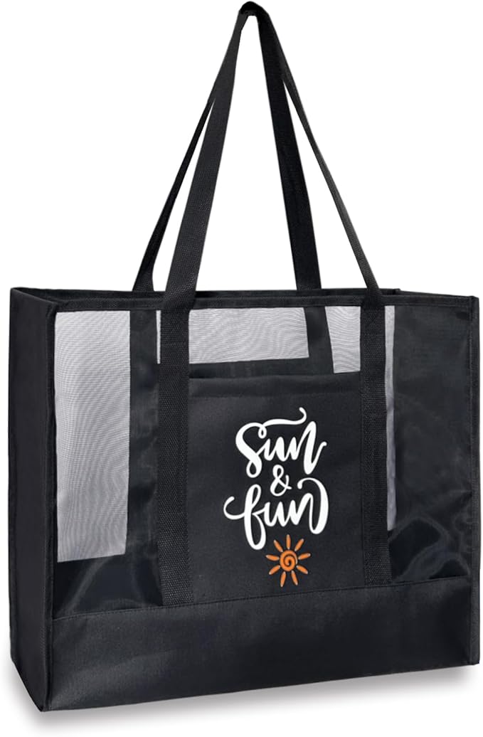 Reusable Large Beach Bags With 2 Pockets & Zipper, Lightweight Beach Tote for Poolside, Trip/swim