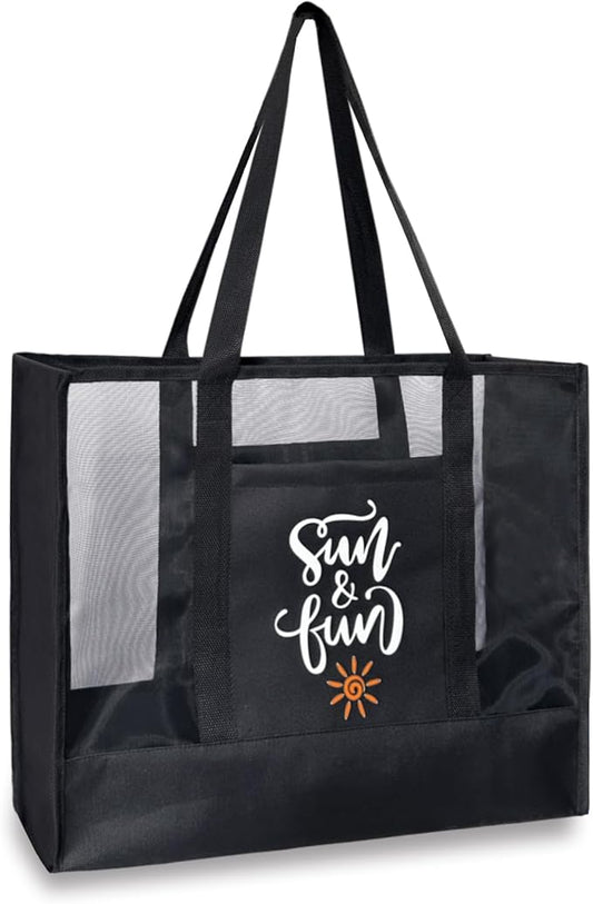 Reusable Large Beach Bags With 2 Pockets & Zipper, Lightweight Beach Tote for Poolside, Trip/swim