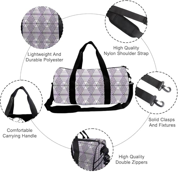 Classic Geometric Motif Easy Clean Gym Duffle Bag For Men Women Oxford Tote Bags Adjustable Shoulder Strap, Convertible Carry Backpack Goth Gym Bag For Weekend Ballet Accessories Women