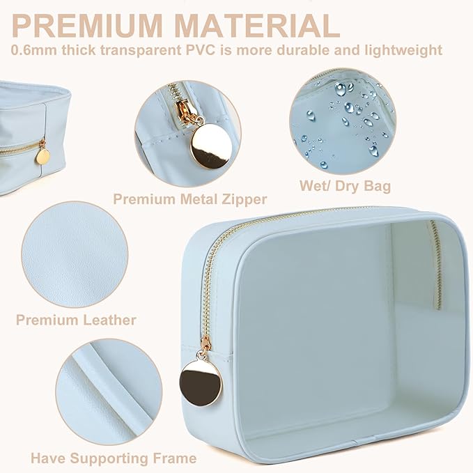 2PCS Clear Makeup Bag Set, Waterproof TPU Purse Organizer Pouches, TSA Approved Toiletry Bag, Diaper Bag Organizer Pouch, Travel Organizer Bags for Women and Kids