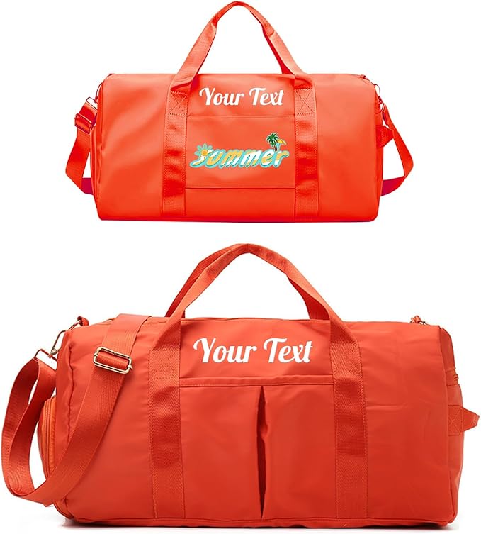 Custom Duffle Bag, Personalized Embroidered Sports Gym Bag for Women/Men, Travel Bag with Double-Sided Customization and Separate Wet and Dry Pockets and Shoe Bags-Orange