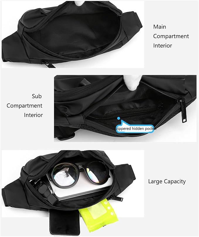 Waterproof Fanny Pack for Men & Women, Travel Fanny Pack Cross Body Sling Bag Crossbody Belt Bag Chest Anti Theft Waist Pack Purse Small for Outdoor, Cycling, Hiking, Running, Phone Holder-Black