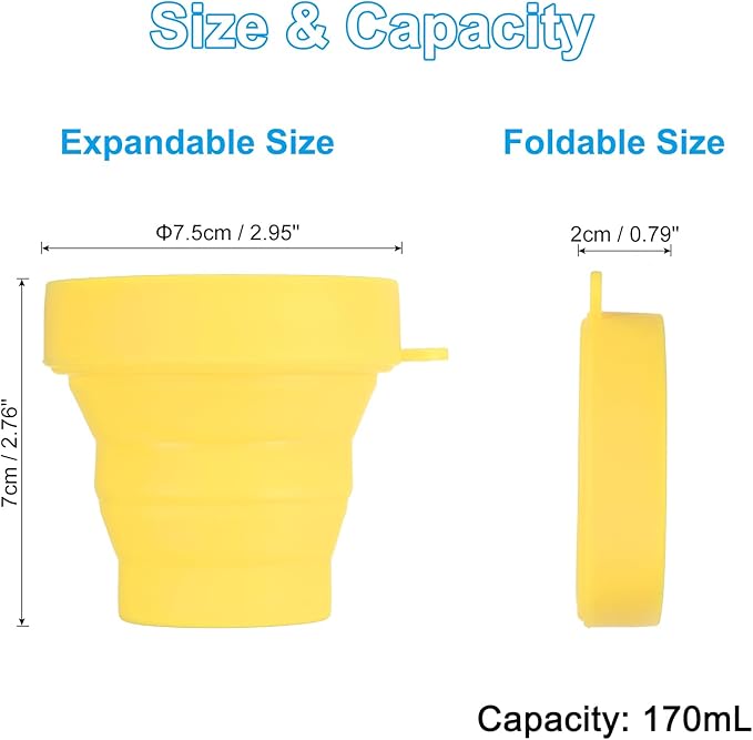 PATIKIL Collapsible Travel Cup, 4 Pack 170mL Travel Folding Water Cup Silicone Mug Portable Drinking Cup for Camping Hiking Outdoor, Yellow