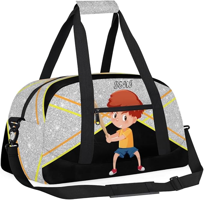 Custom Name Black Baseball Boy Gym Travel Duffle Bag with Front Zipper Pocket Personalizedfor Sports Bag for Overnight, Weekender, Carry On,Workout & Dance, 18.9 * 8.7 * 10.6 in