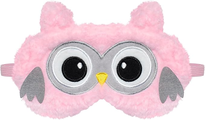 Cute Owl Plush Sleep Mask - Funny Lovely Animal Soft Fluffy Eye Cover Blindfold Shade for Kids Girls and Adult Travel - Pink