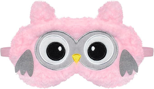 Cute Owl Plush Sleep Mask - Funny Lovely Animal Soft Fluffy Eye Cover Blindfold Shade for Kids Girls and Adult Travel - Pink