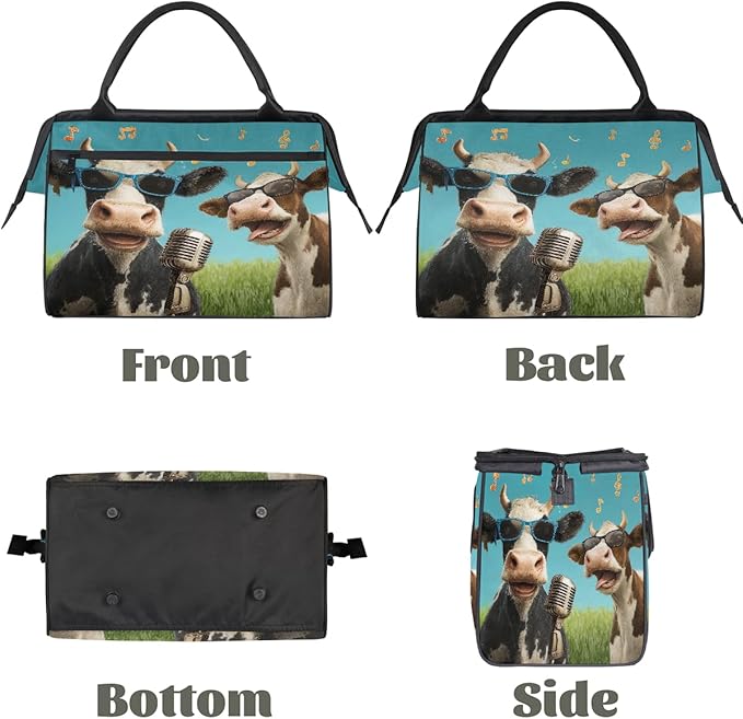Overnight Weekender Bags for Women Men, Two Music Cows Art Waterproof Travel Carry On Duffel Bag, Lightweight Sports Gym Bag for Fitness, Workout, Travel
