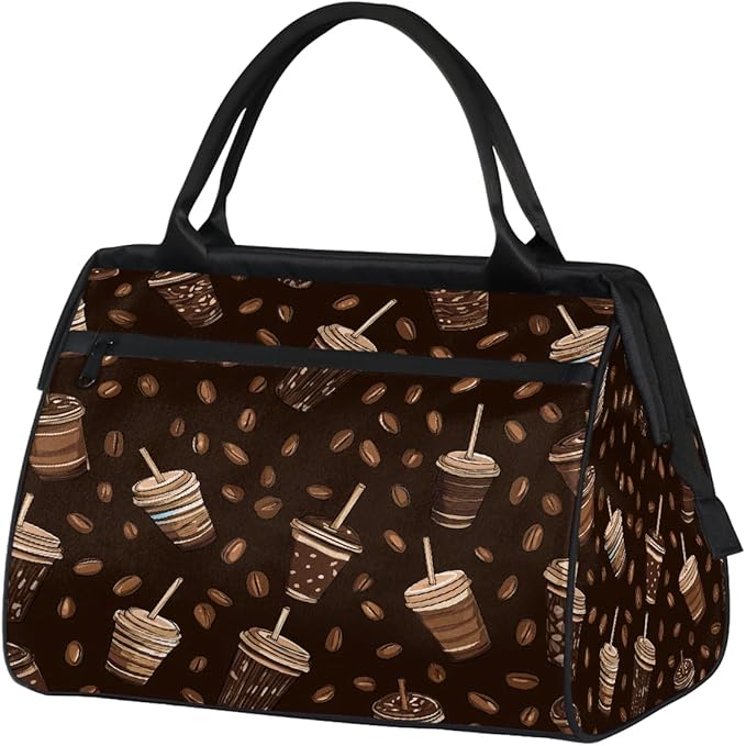 Travel Duffel Bag, Coffee Cup Beans Waterproof Sports Gym Duffle Bag, Large Capacity Weekender Carry On Overnight Bags for Women Men