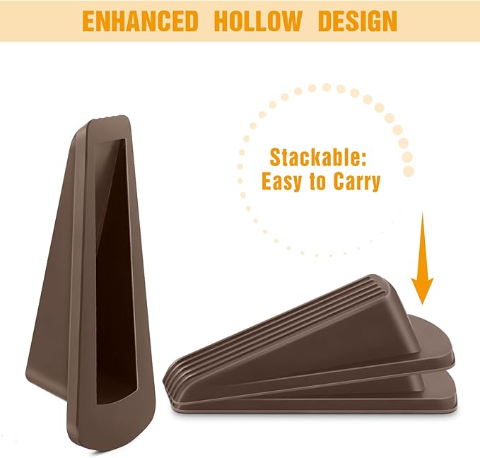 Crosize Rubber Door Stoppers for Floor, Door Stop Wedge for Heavy Duty Door, 3 Pack, Brown