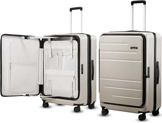 LUGGEX Checked Suitcase Top Opening, FLT Expandable Polycarbonate Hard Shell Suitcase with Wheels (FX-Lite, Beige, 30 Inch, 105L-115L)