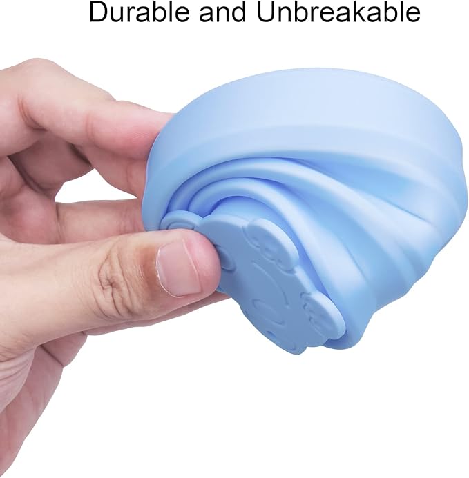 Reusable Foldable Silicone Water Cup, Portable Picnic Snacks Cup, Pocket Size Travel Cup Extensible, Collapsible Cups with Lid for Camping, Travel (Blue with Rope)
